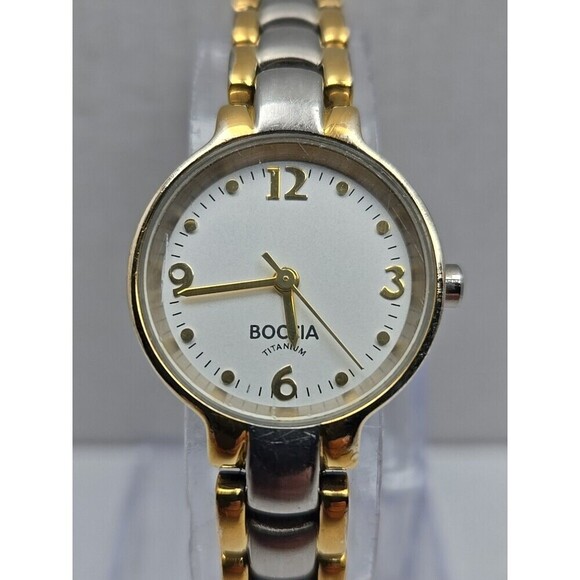 Boccia Titanium Womens Two Tone Watch White Dial Japan Quartz 5 Bar New Battery main image 6